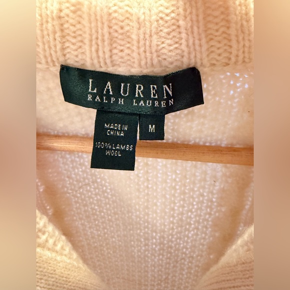 Ralph Lauren Lambs Wool Cream Cable Knit Sweater Cardigan Size: M - Picture 8 of 10